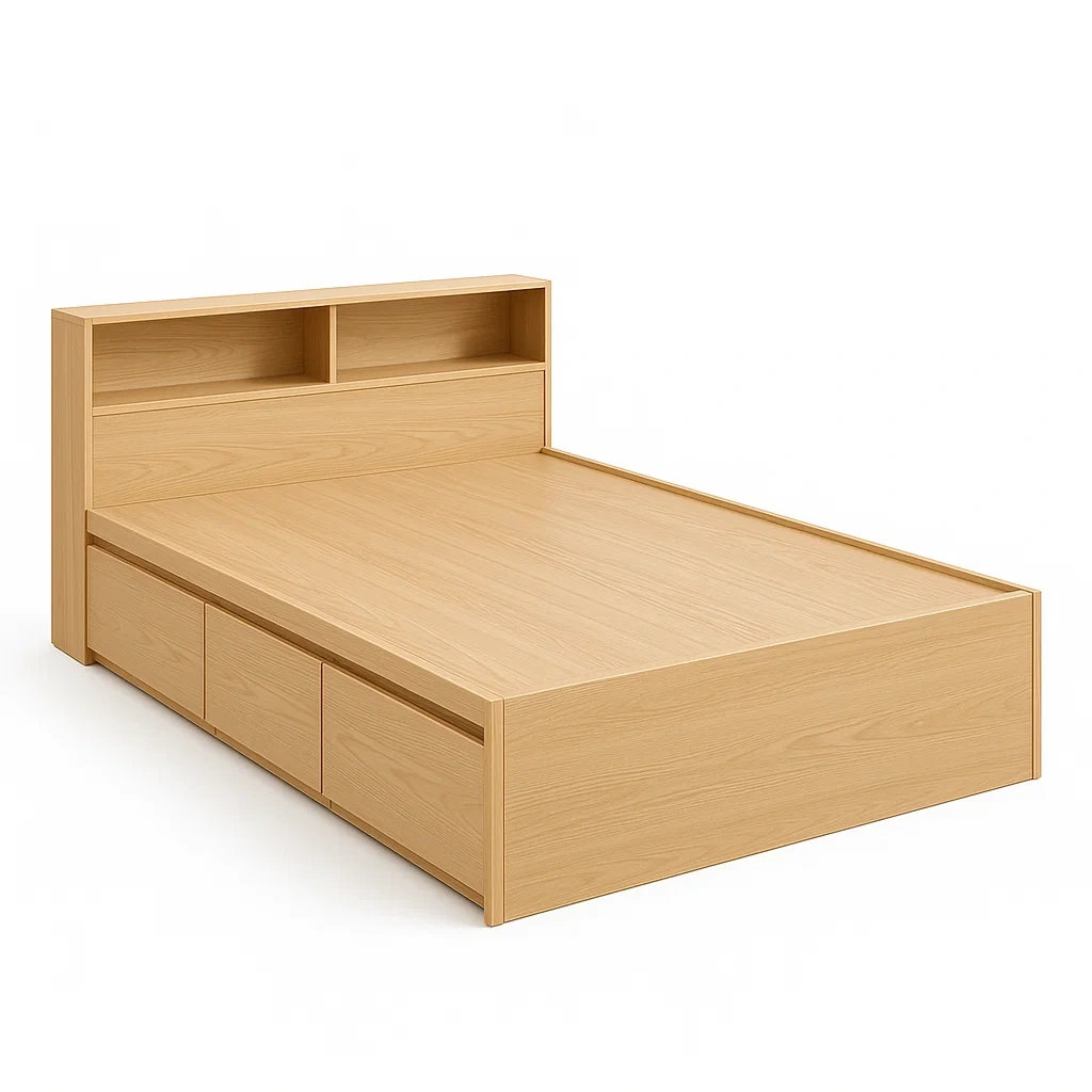 Lit double en bois avec étagères et rangement 200x160 cm-LUXFUR NITA
