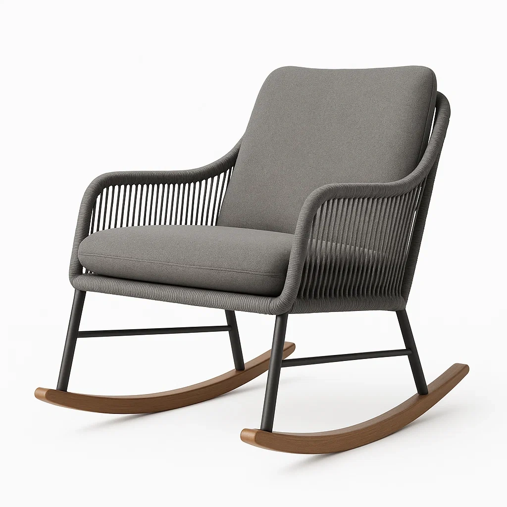 Chaise berçante en corde et bois, Gris-LUXFUR NITA
