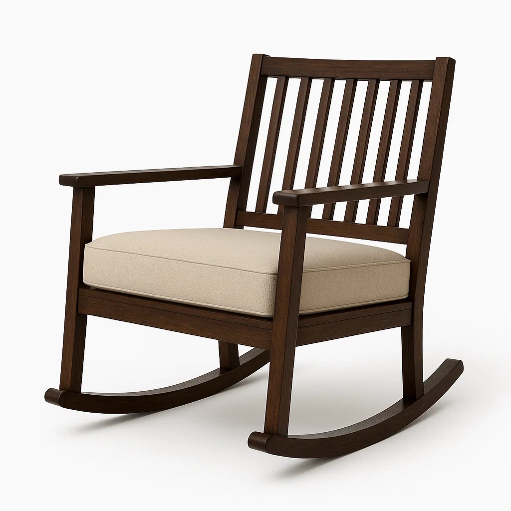Chaise berçante en bois avec coussin en tissu beige-LUXFUR NITA