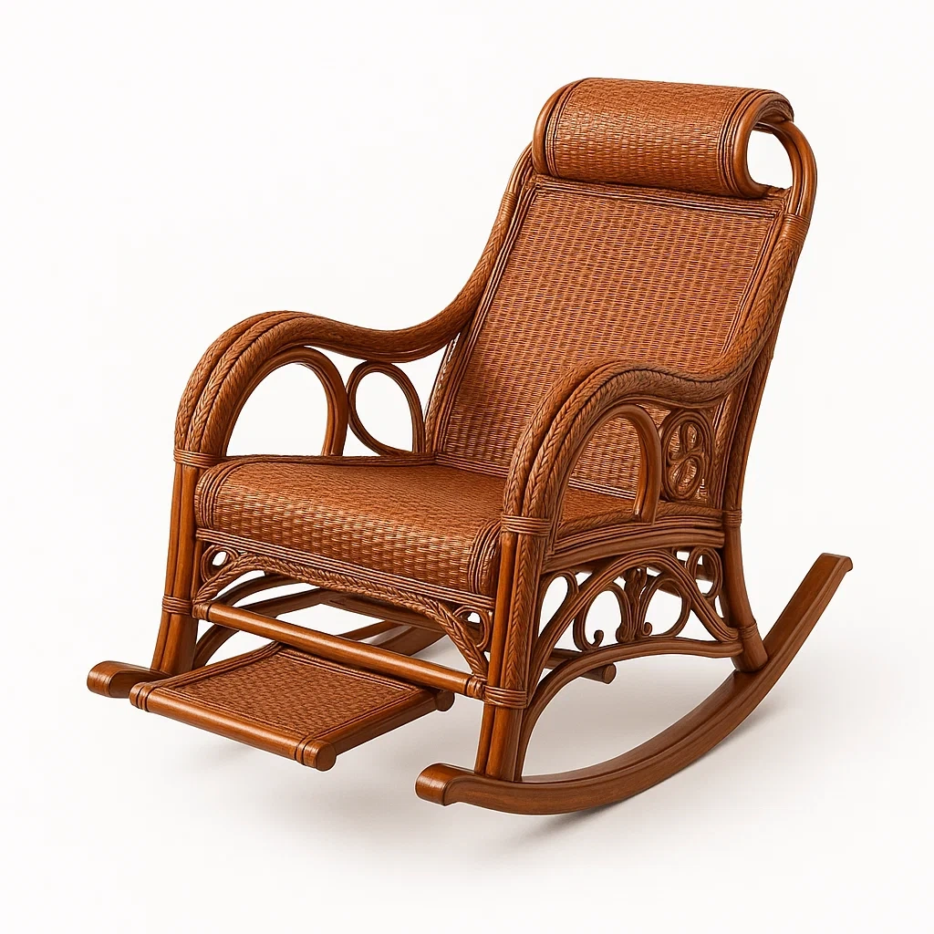 Chaise berçante en rotin naturel avec repose-pieds-LUXFUR NITA