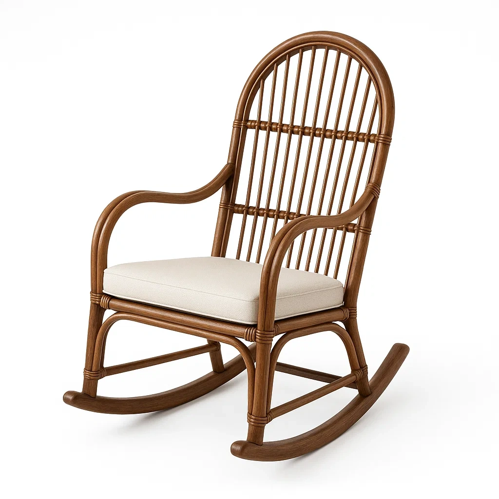 Chaise Berçante en Rotin et Coussin en Tissu Beige-LUXFUR NITA