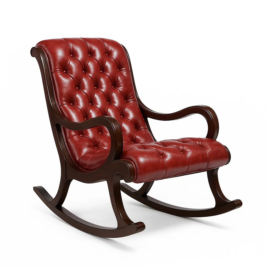 Chaise berçante en cuir synthétique et bois-LUXFUR NITA