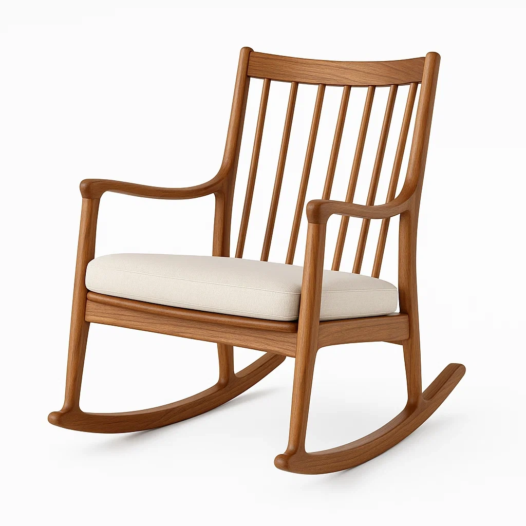 Chaise berçante en bois marron avec coussin en polyester beige-LUXFUR NITA