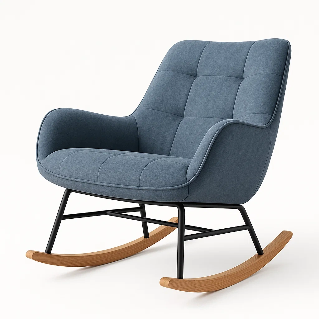 Fauteuil à bascule en tissu polyester bleu avec cadre en métal et bois-LUXFUR NITA