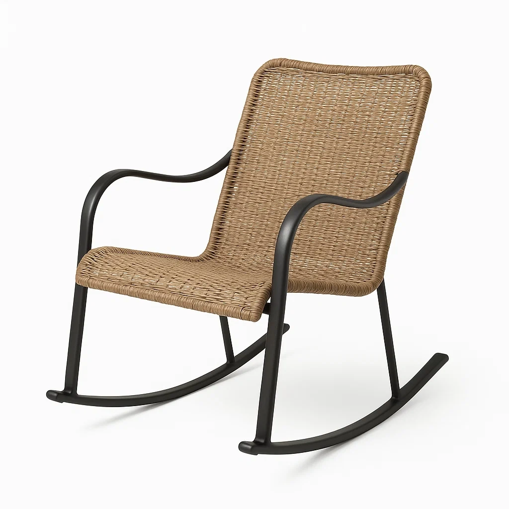 Chaise à bascule en résine tissée Marron cadre métal Noir-LUXFUR NITA