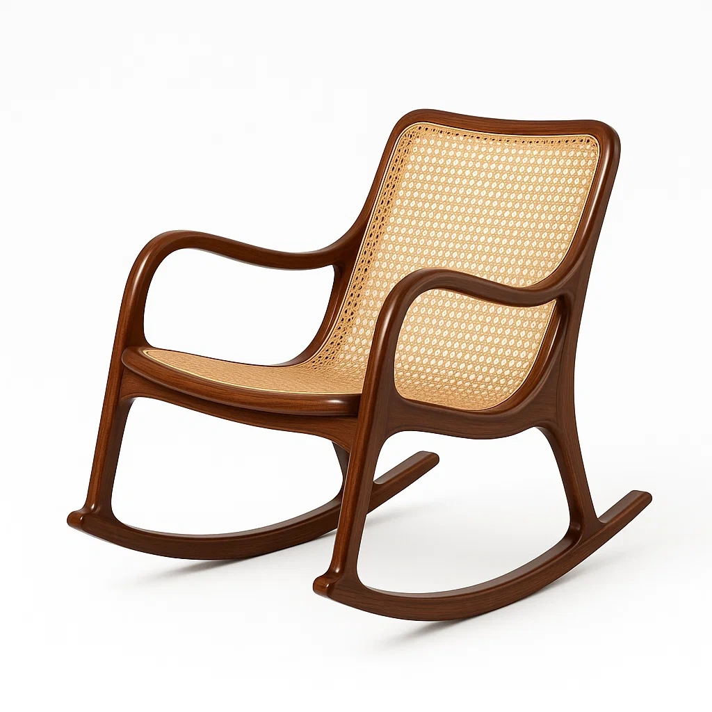 Fauteuil à bascule en bois et rotin Marron/Beige-LUXFUR NITA