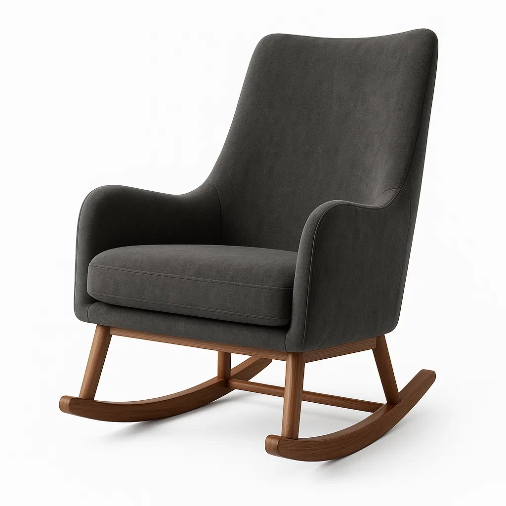 Fauteuil à bascule en bois et tissu gris foncé-LUXFUR NITA