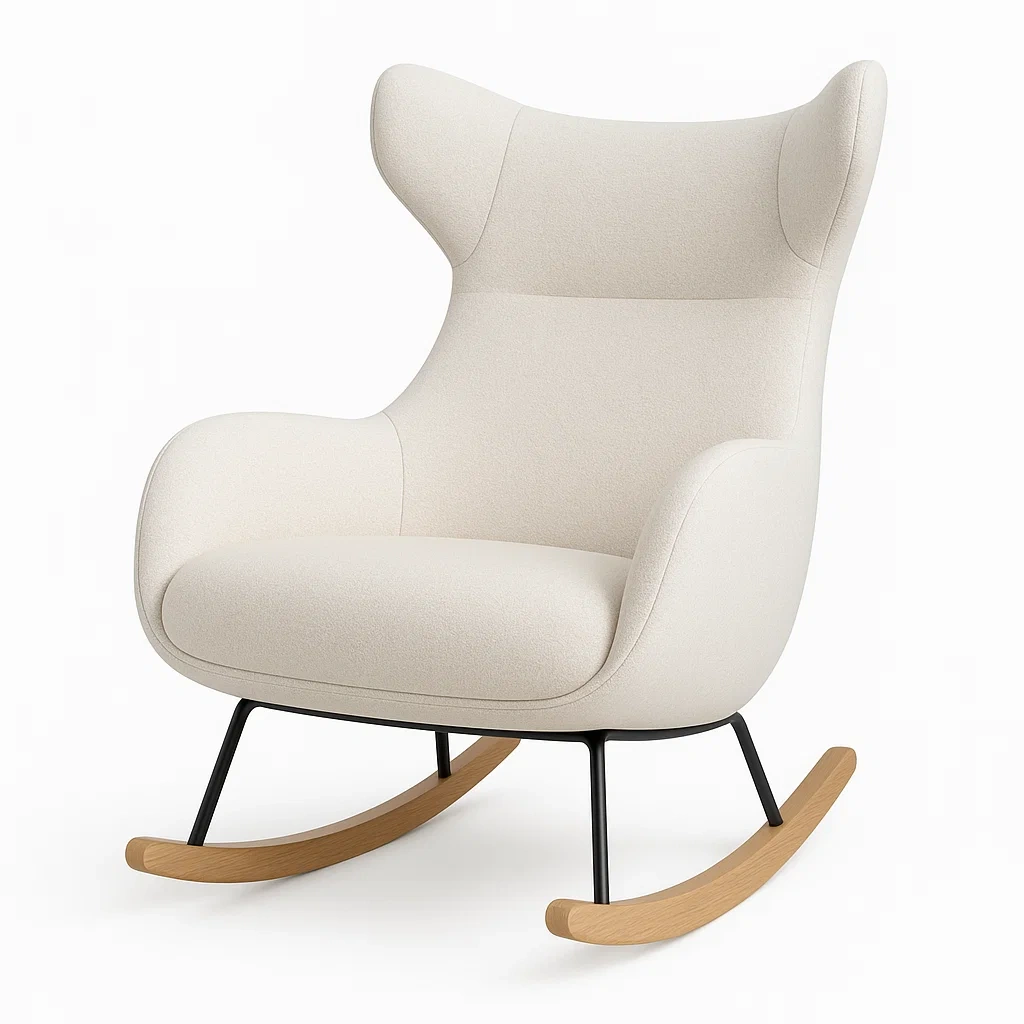 Fauteuil à bascule en tissu beige, métal et chêne-LUXFUR NITA