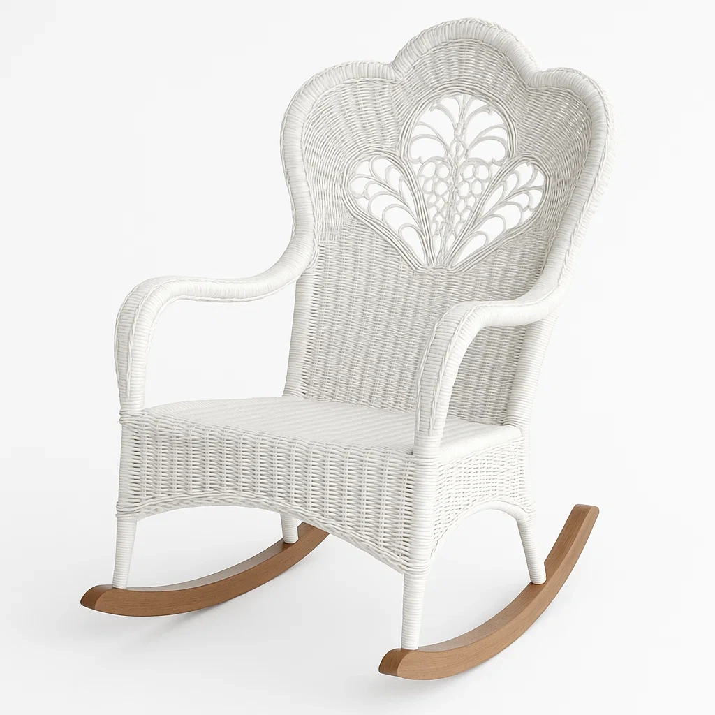 Fauteuil à bascule en osier blanc avec pieds en bois-LUXFUR NITA