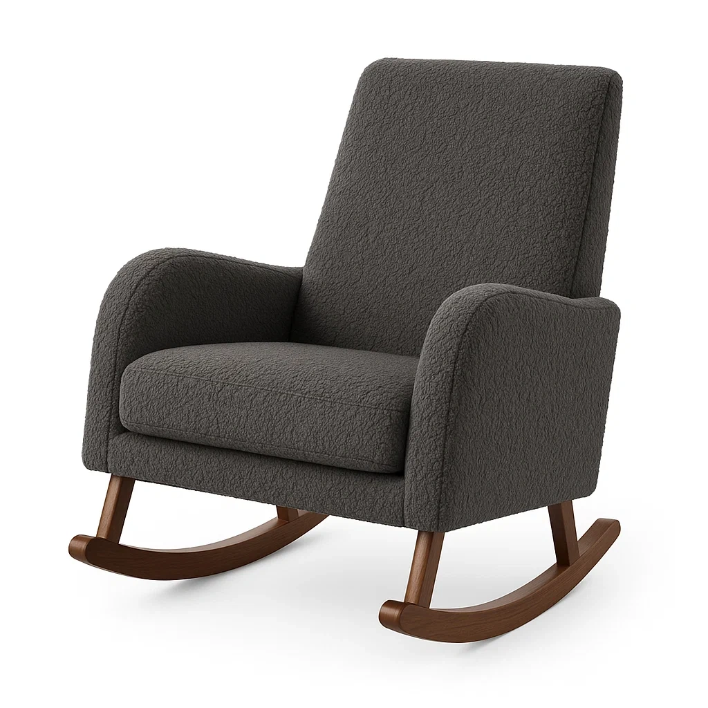 Fauteuil à bascule en bois et tissu gris foncé-LUXFUR NITA
