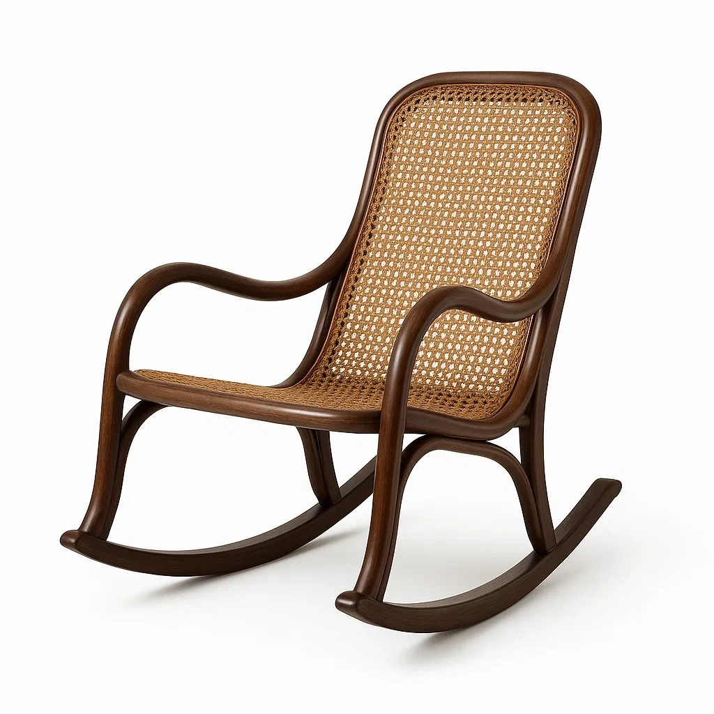 Chaise berçante en bois de hêtre et rotin-LUXFUR NITA