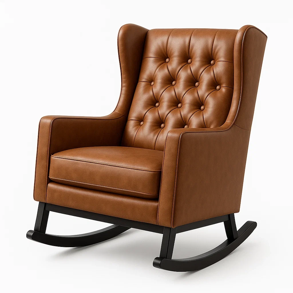 Fauteuil à bascule en cuir avec dossier capitonné-LUXFUR NITA