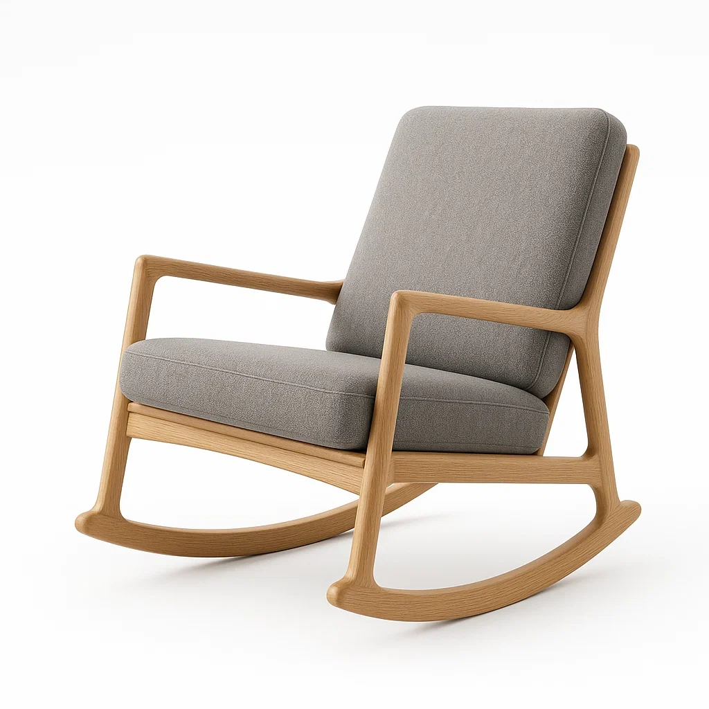 Fauteuil à bascule en bois et tissu gris-LUXFUR NITA