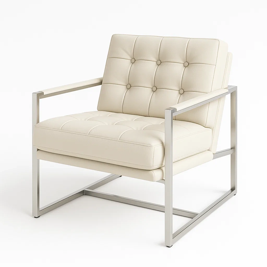 Fauteuil en Similicuir Crème avec Structure en Acier-LUXFUR NITA