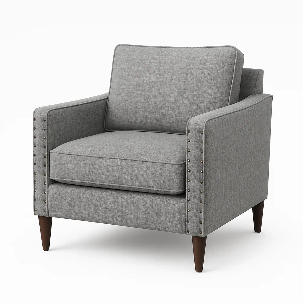 Fauteuil en tissu polyester gris avec pieds en bois-LUXFUR NITA