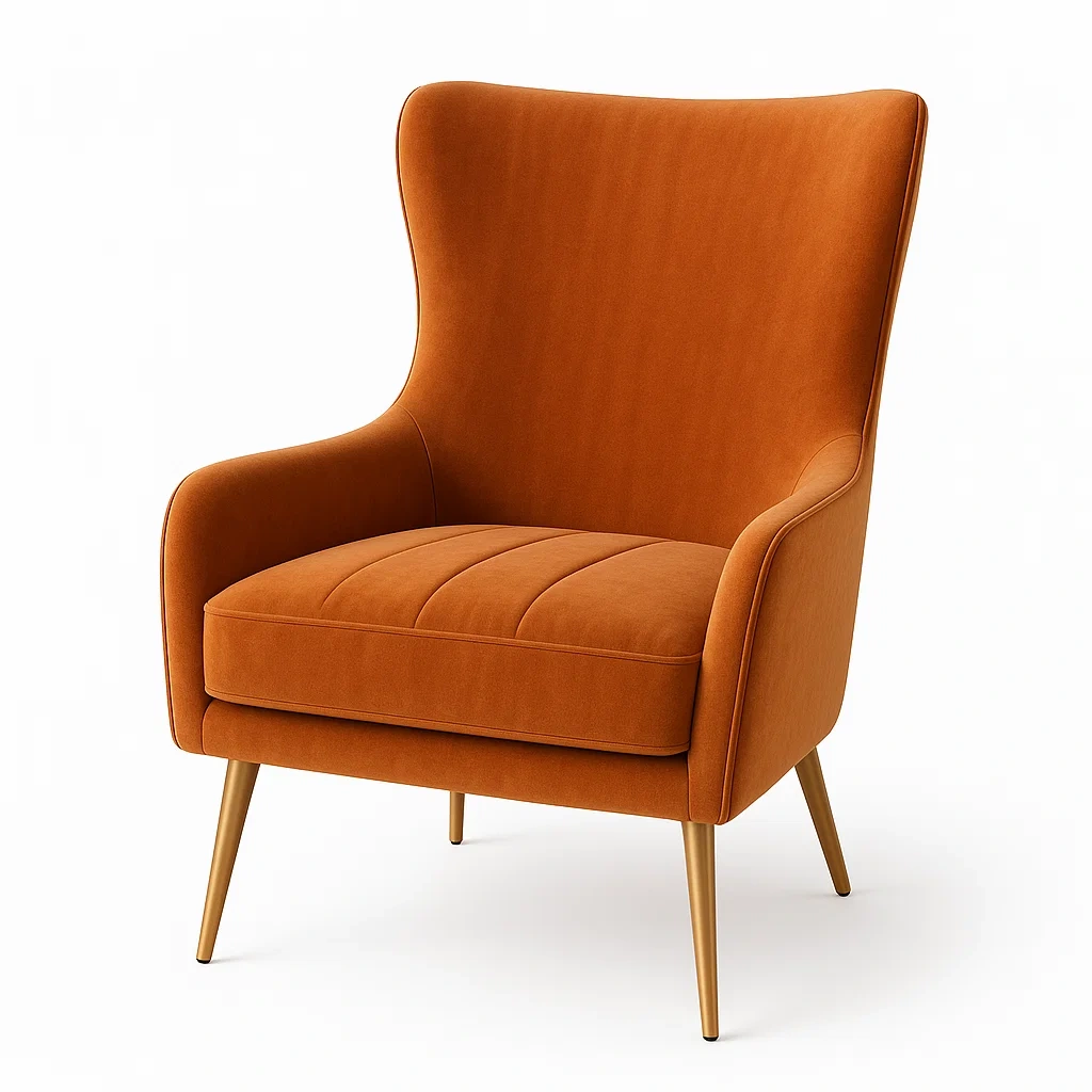 Fauteuil en Velours Orange avec Pieds en Métal-LUXFUR NITA