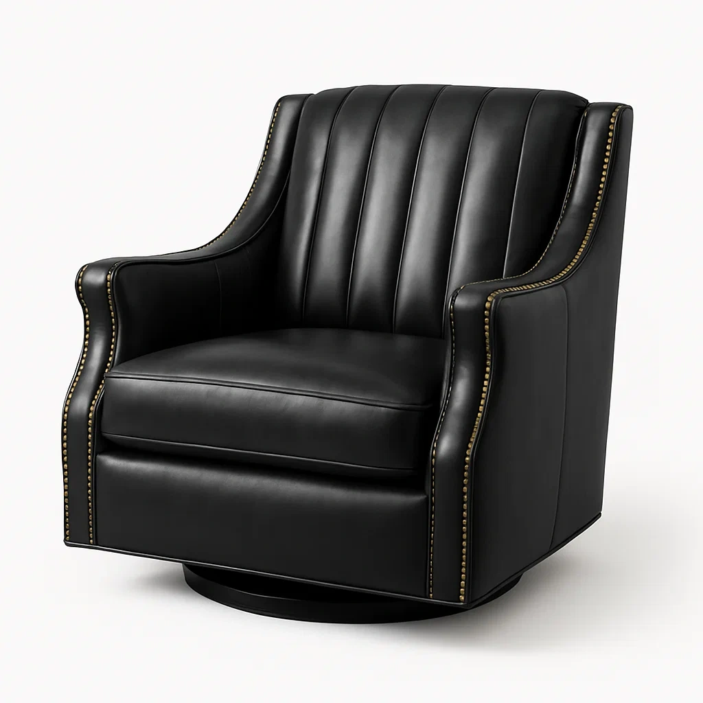 Fauteuil pivotant en cuir noir-LUXFUR NITA