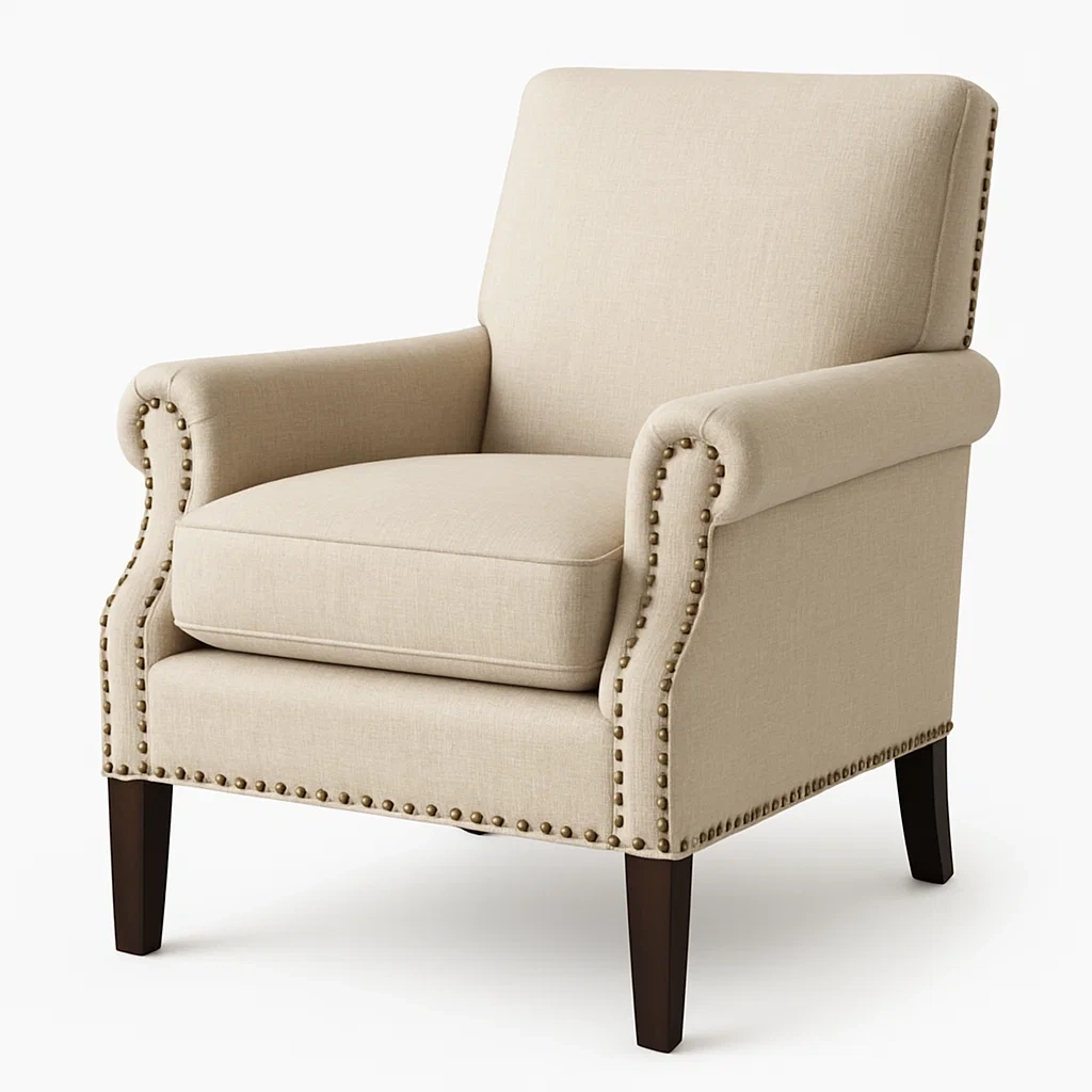 Fauteuil en tissu polyester beige avec pieds en bois massif-LUXFUR NITA