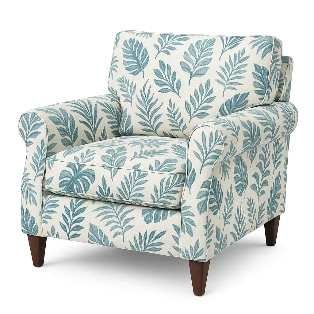 Fauteuil en Tissu Imprimé avec Pieds en Bois-LUXFUR NITA