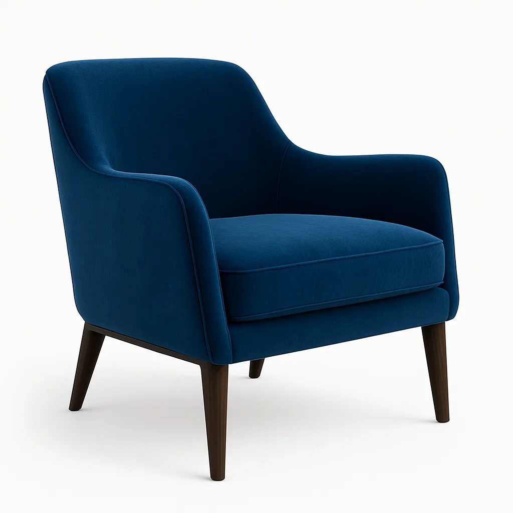 Fauteuil en velours bleu foncé avec pieds en bois-LUXFUR NITA