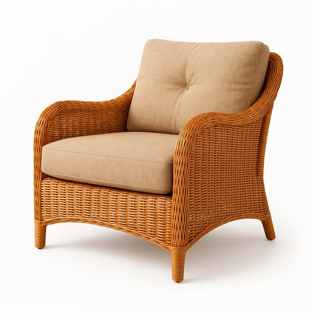 Fauteuil en rotin avec coussins en polyester beige-LUXFUR NITA