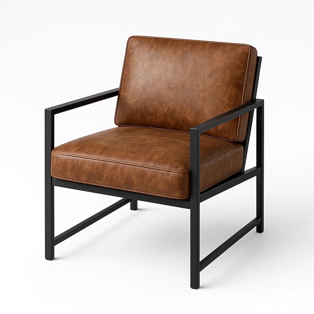 Fauteuil en cuir synthétique marron avec cadre en métal noir-LUXFUR NITA