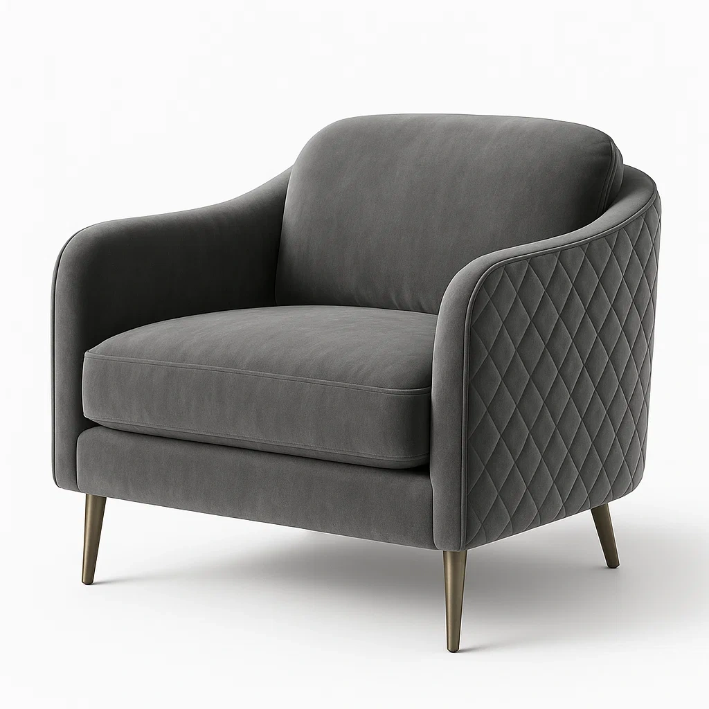 Fauteuil en velours gris avec pieds en métal 85x95x90 cm-LUXFUR NITA