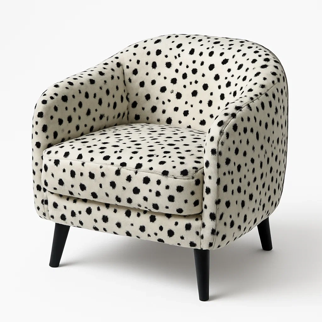 Fauteuil en tissu blanc à motifs noirs-LUXFUR NITA