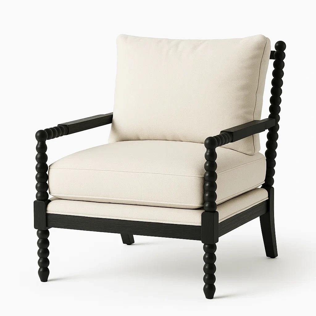 Fauteuil en bois avec coussins en coton crème-LUXFUR NITA
