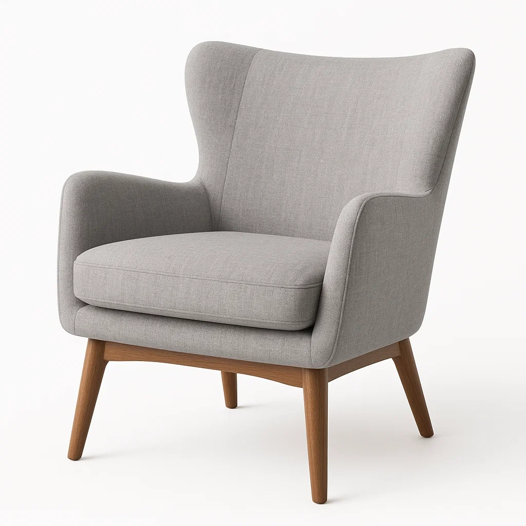 Fauteuil en bois et tissu gris-LUXFUR NITA