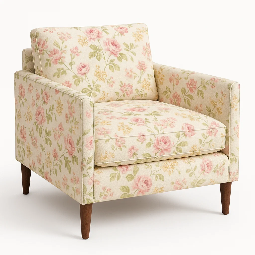 Fauteuil en tissu floral avec pieds en bois-LUXFUR NITA