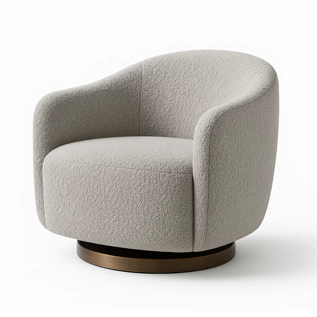 Fauteuil pivotant en tissu bouclé Gris avec base en métal-LUXFUR NITA