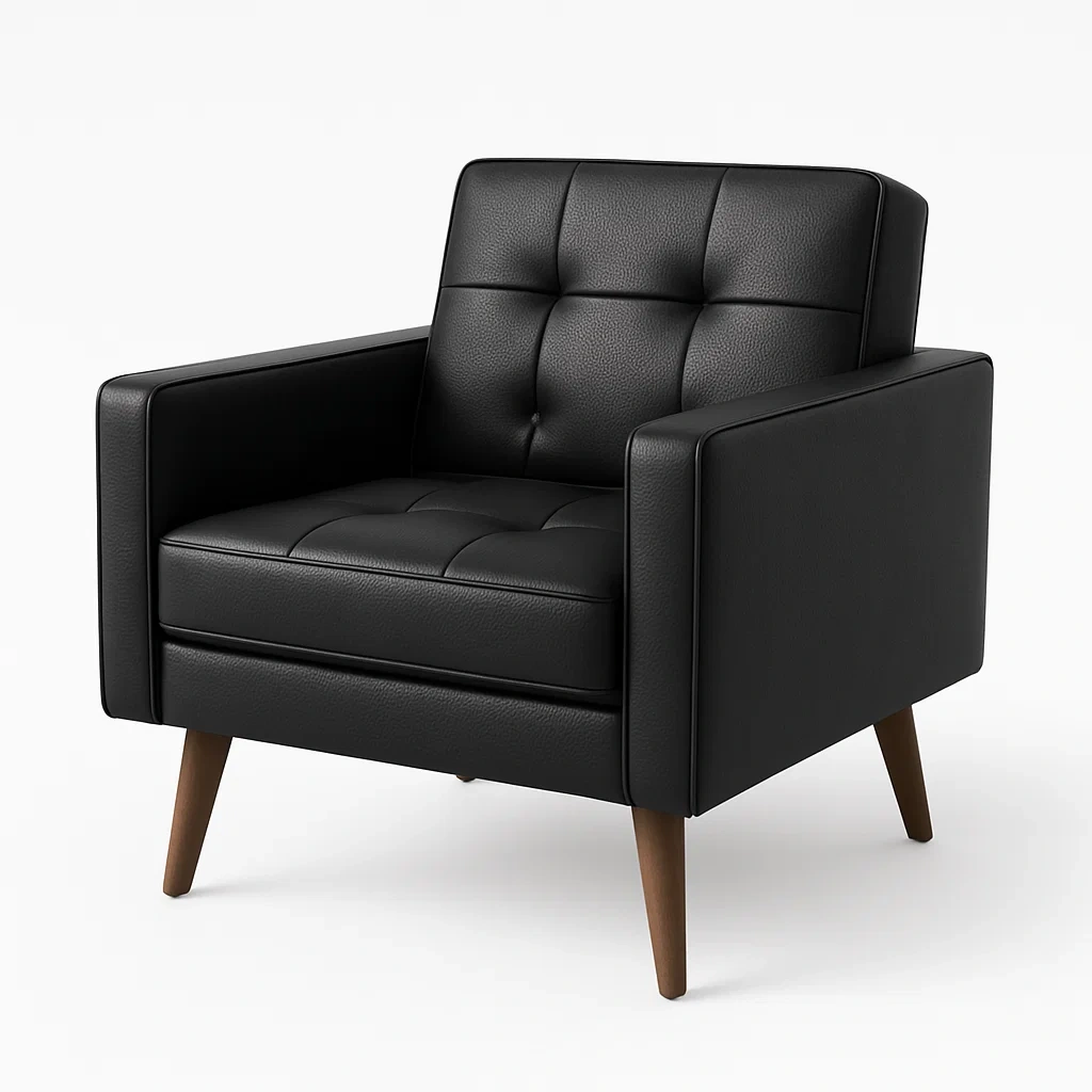 Fauteuil en cuir synthétique noir avec pieds en bois-LUXFUR NITA
