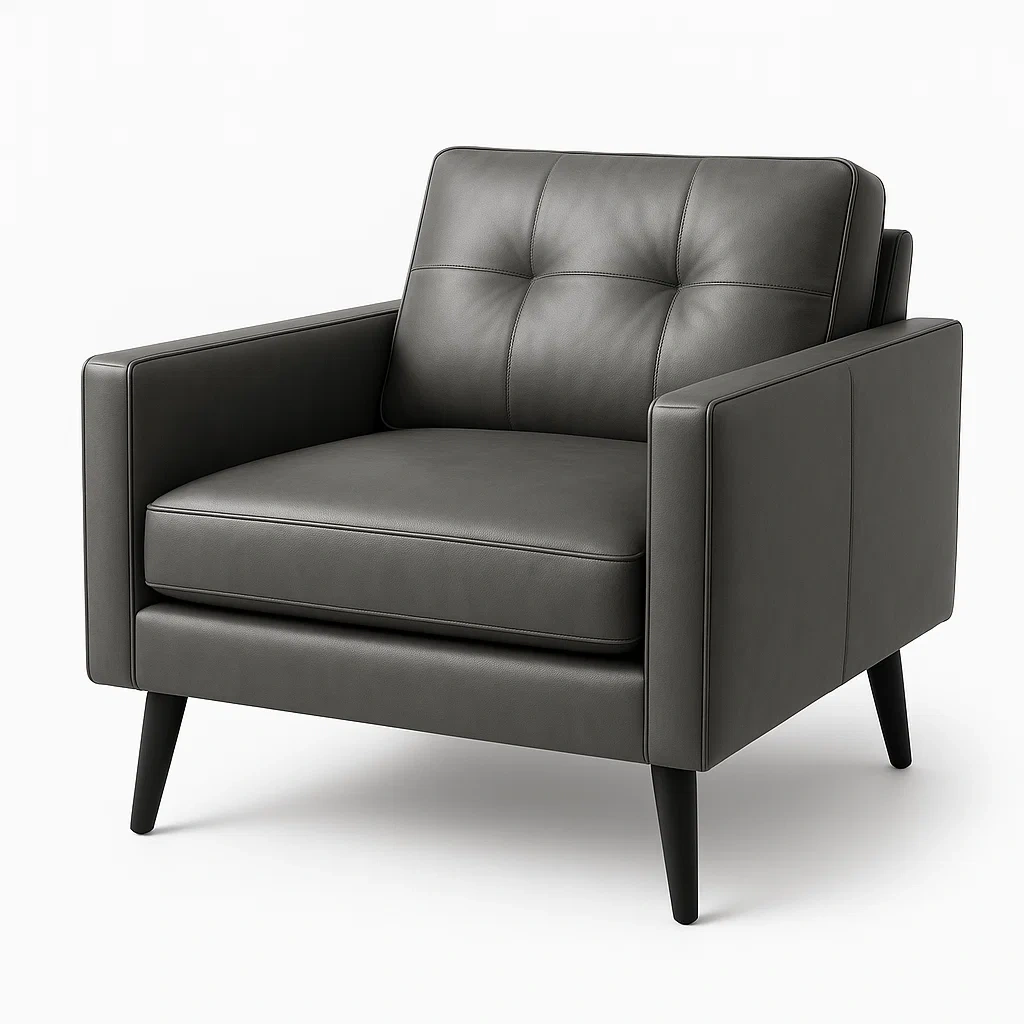 Fauteuil en cuir synthétique gris avec pieds en bois-LUXFUR NITA