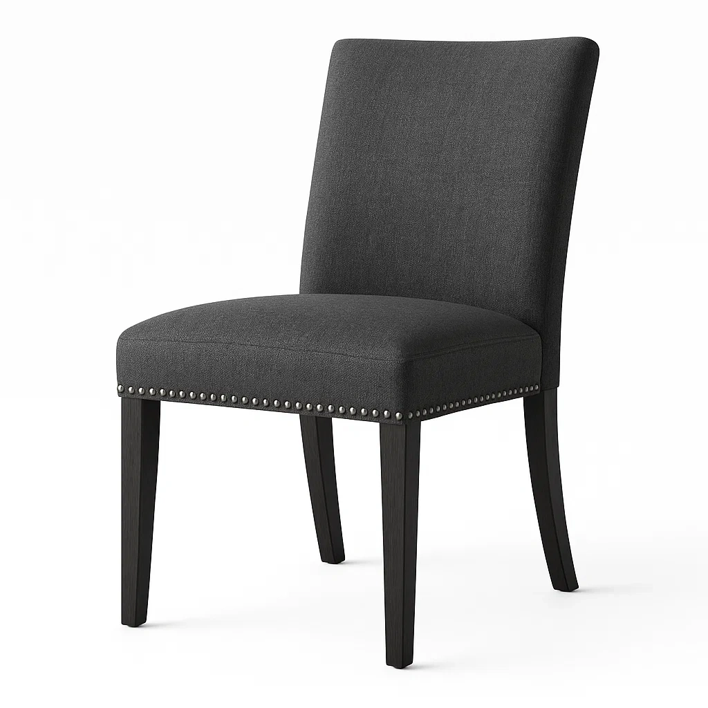 Chaise en bois et polyester gris foncé avec clous décoratifs-LUXFUR NITA