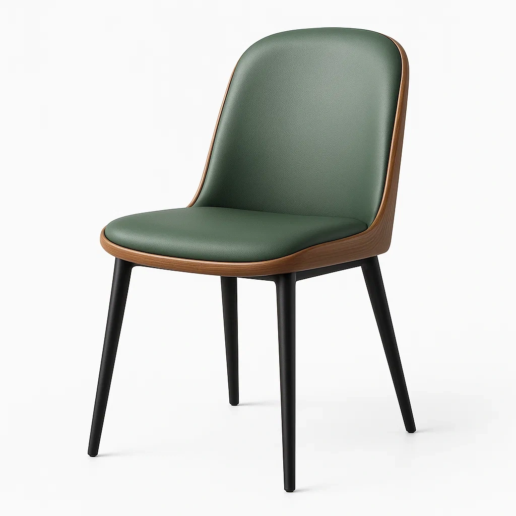 Chaise en bois, métal et cuir synthétique vert-LUXFUR NITA