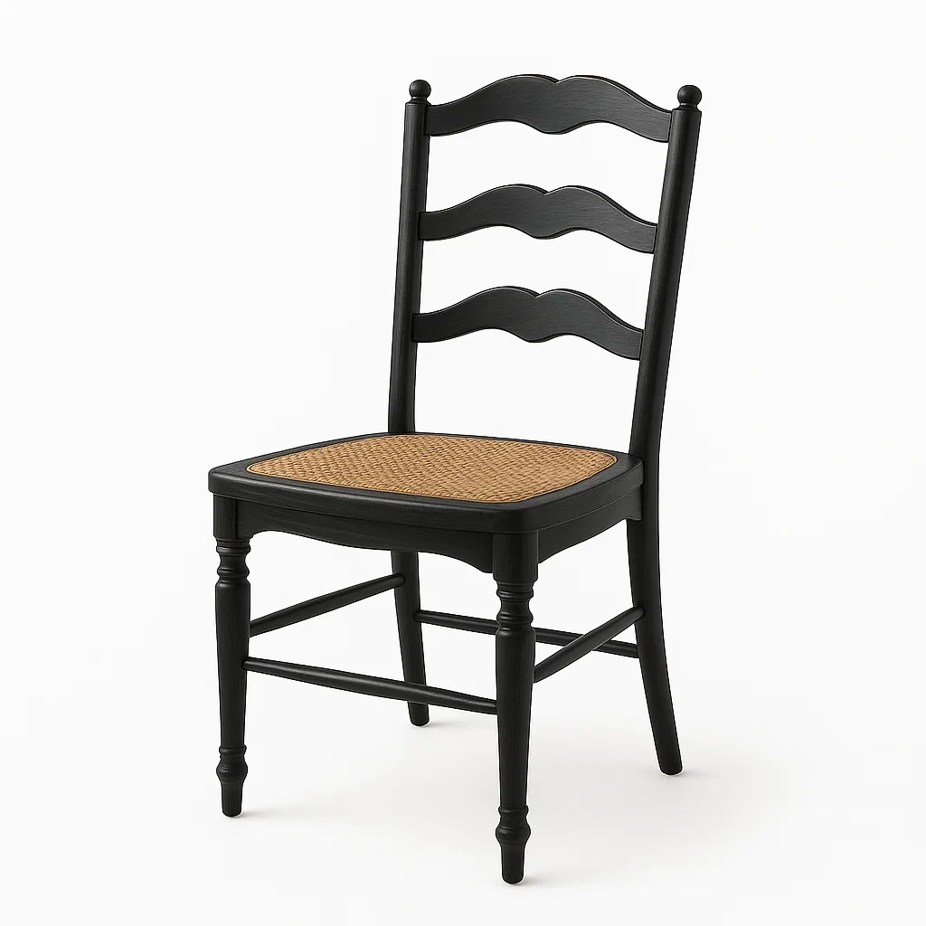 Chaise en bois noir avec assise en rotin tressé-LUXFUR NITA