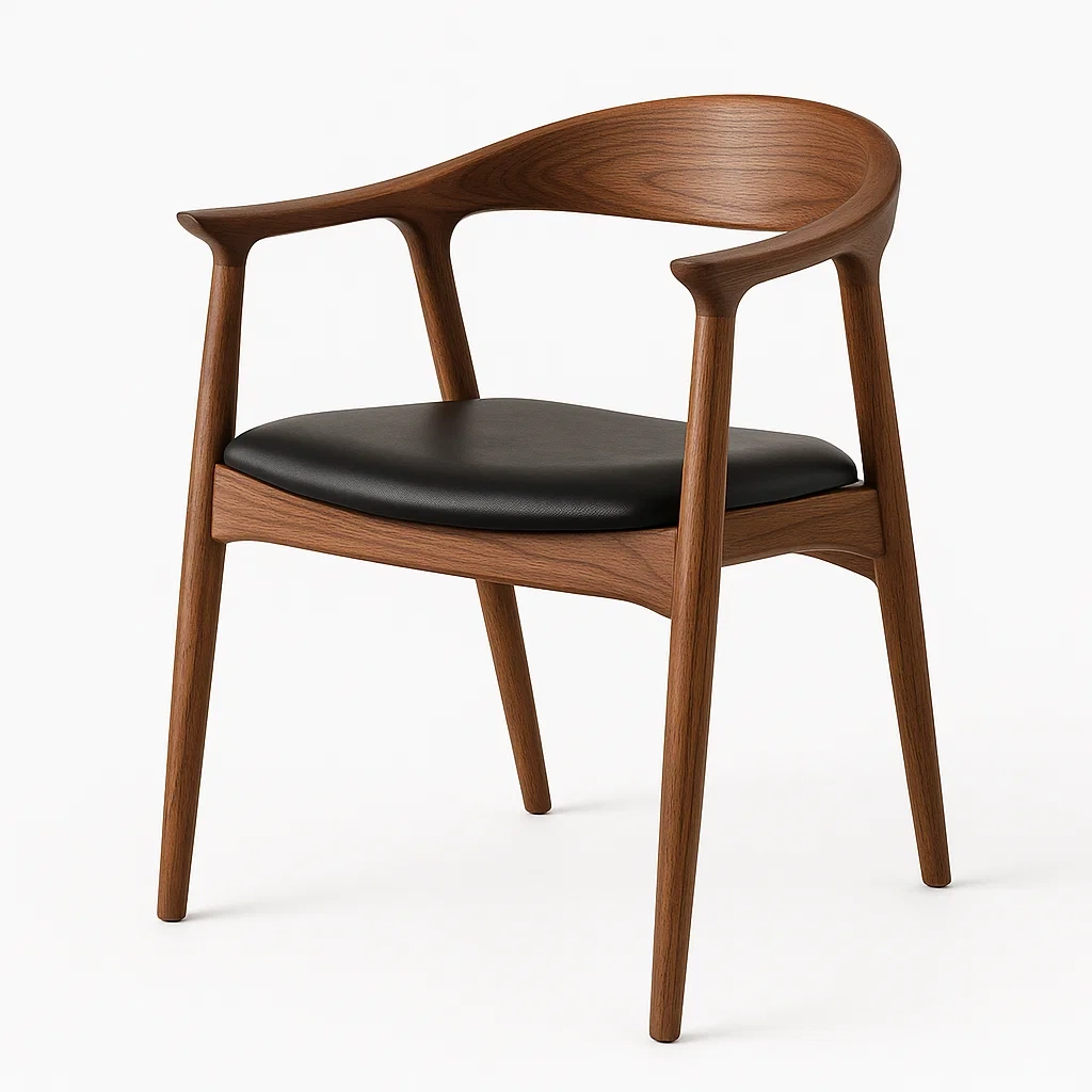 Chaise en bois avec assise en cuir synthétique noir-LUXFUR NITA