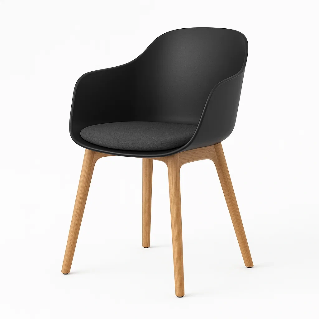Chaise en polypropylène noire avec pieds en hêtre-LUXFUR NITA