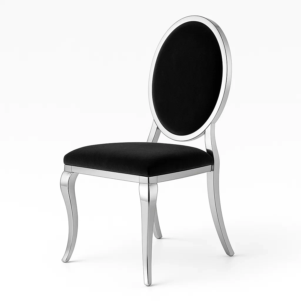 Chaise en métal argenté avec tissu velours noir-LUXFUR NITA