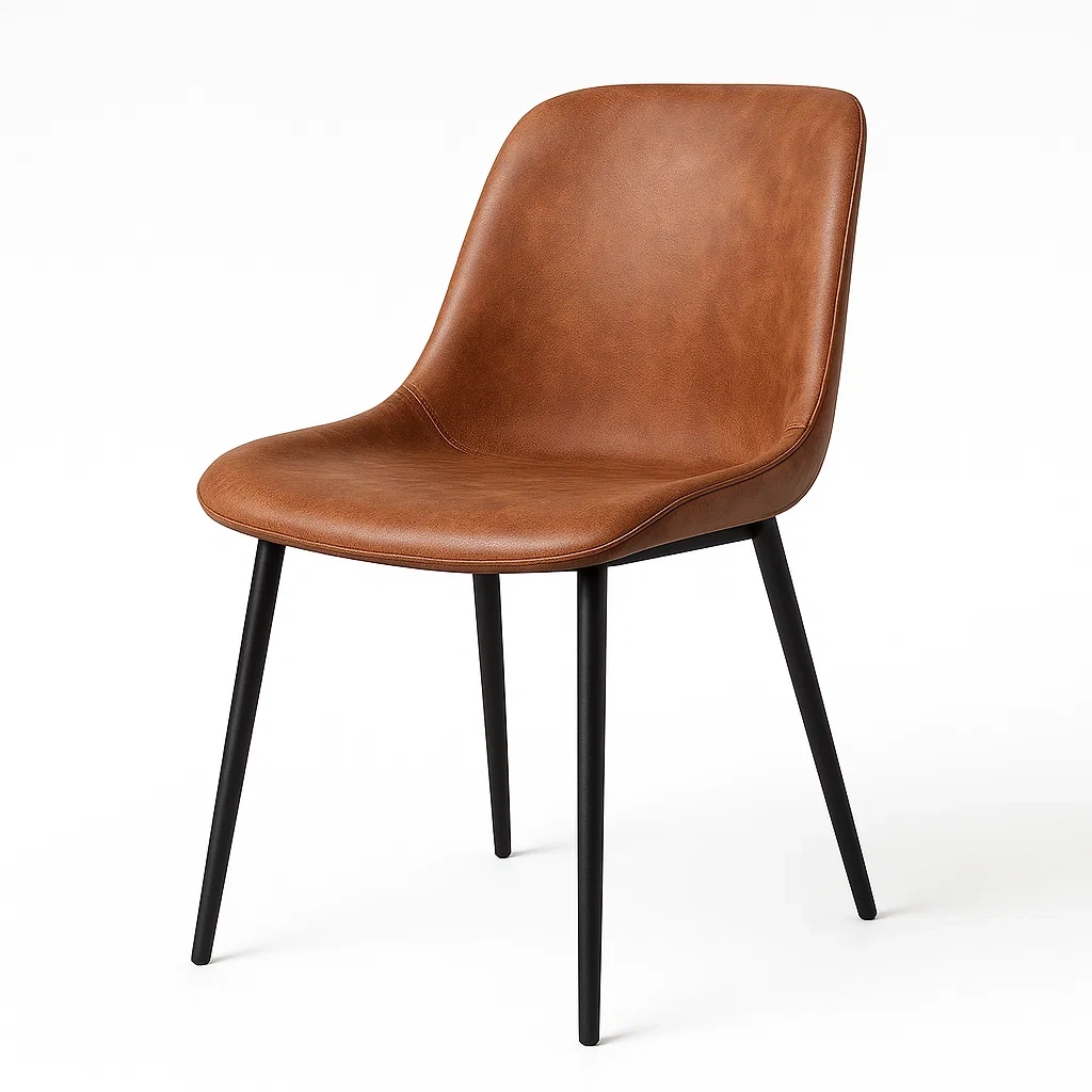 Chaise en cuir synthétique marron avec pieds en métal noir-LUXFUR NITA