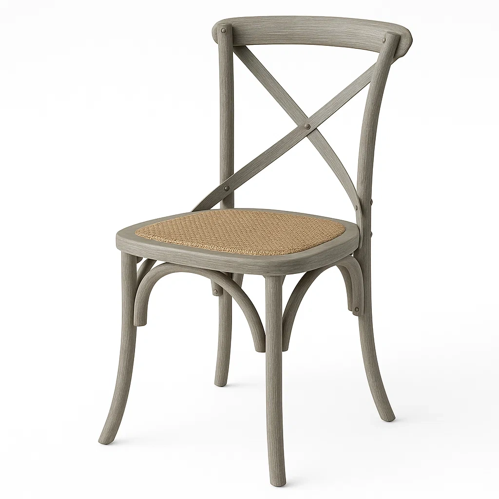 Chaise en bois gris avec assise en rotin-LUXFUR NITA