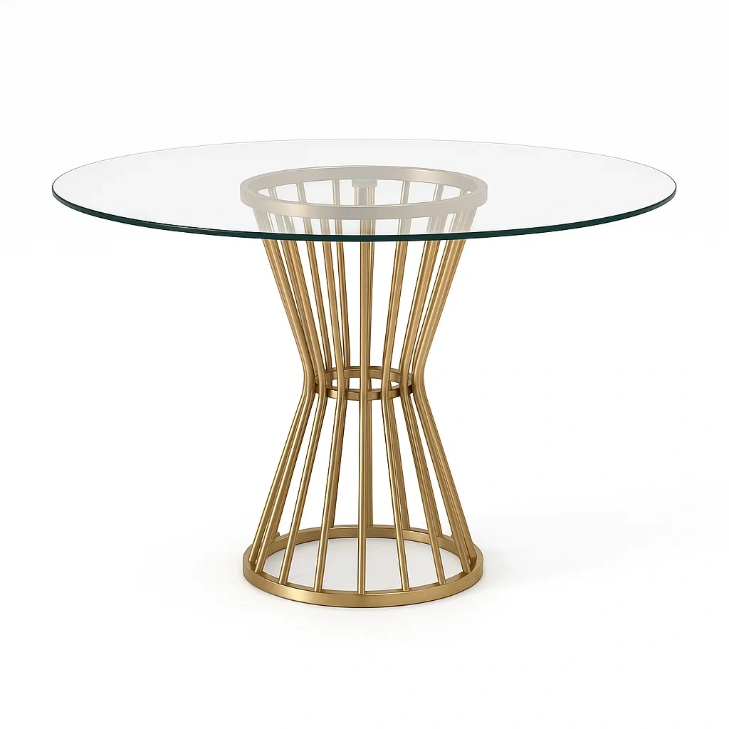 Table ronde en verre avec pied en métal doré-LUXFUR NITA