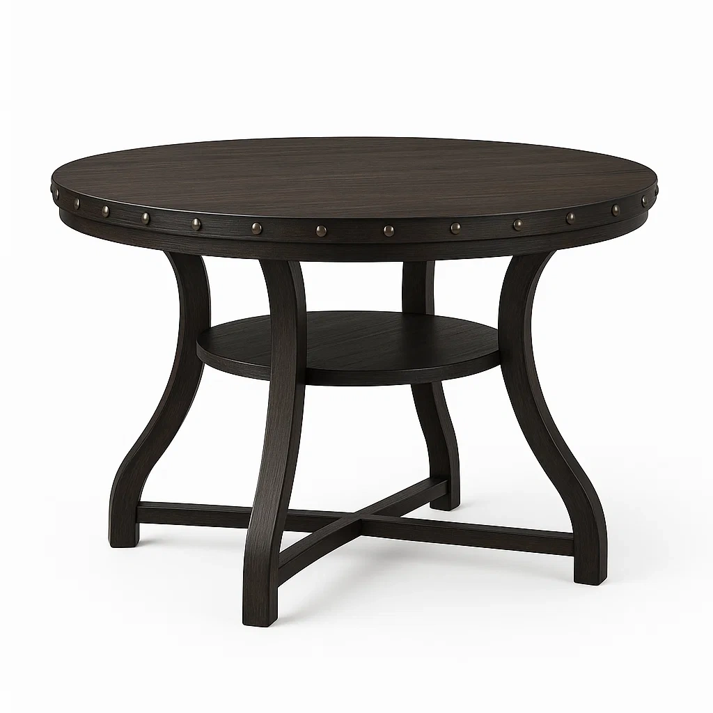 Table ronde en bois marron foncé avec rivets-LUXFUR NITA
