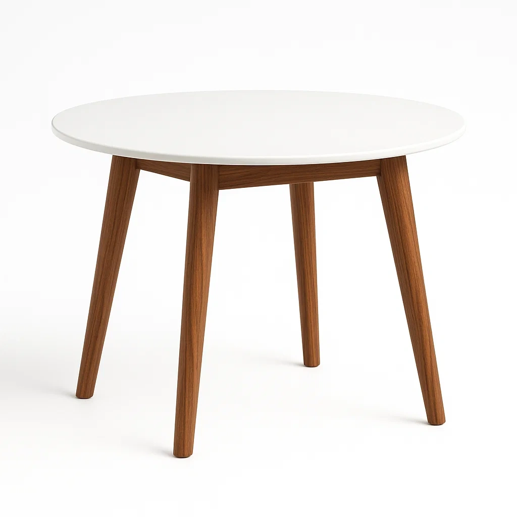 Table ronde en bois et MDF blanc avec pieds marron-LUXFUR NITA