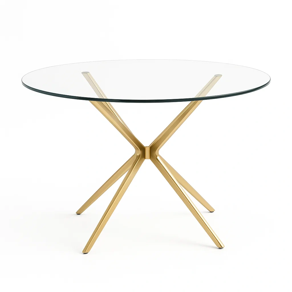 Table ronde en verre trempé et métal doré 100 cm-LUXFUR NITA