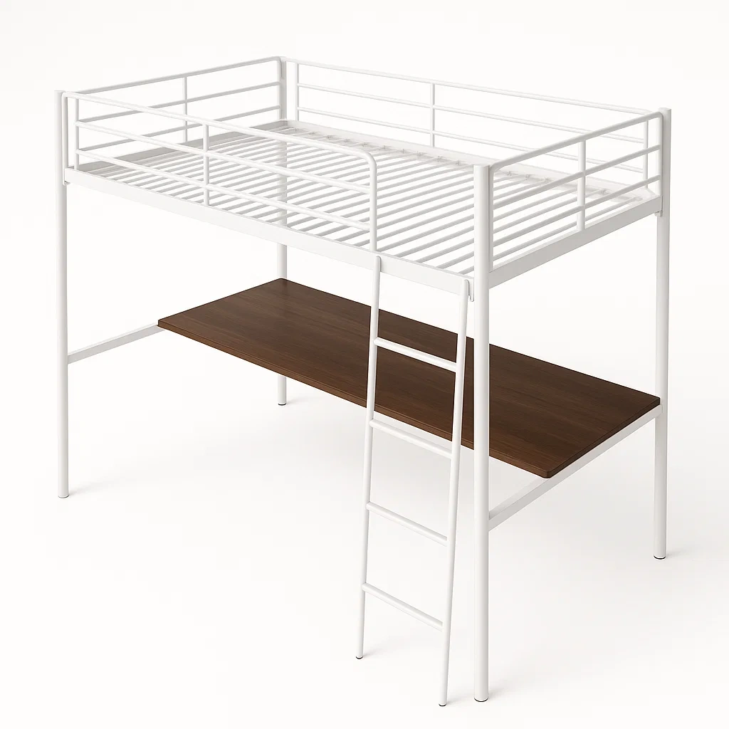 Lit mezzanine en métal blanc avec bureau en bois-LUXFUR NITA