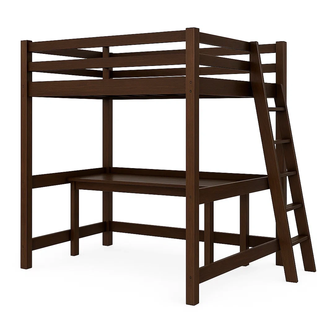 Lit mezzanine en bois avec bureau intégré Marron-LUXFUR NITA