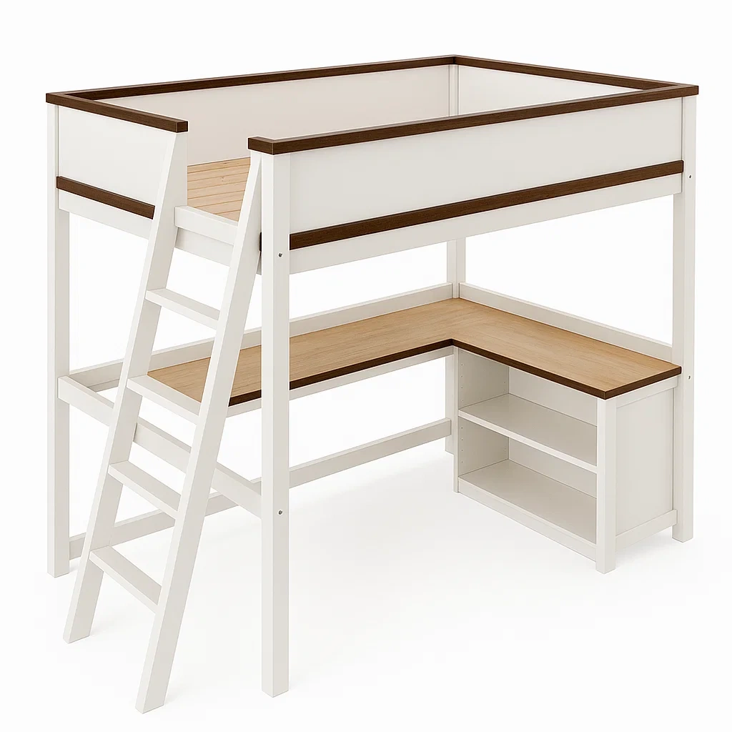 Lit mezzanine en bois avec bureau intégré-LUXFUR NITA