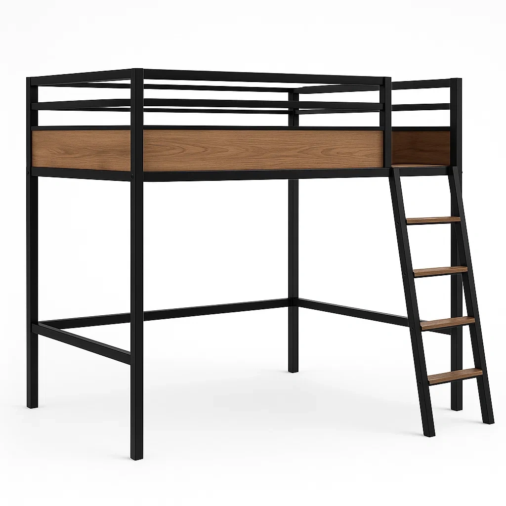 Lit mezzanine en métal noir et bois 200x140 cm-LUXFUR NITA